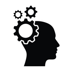 Strategic Thinking Icon – Brainstorming Head with Gears Vector Symbol for Innovation and Planning