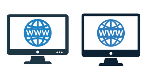 Domain Registration Icon – WWW Globe on Monitor Symbol for Internet, Website, and Web Hosting Services