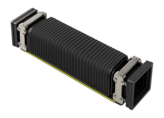 Flexible corridor connection with visible metal hinges