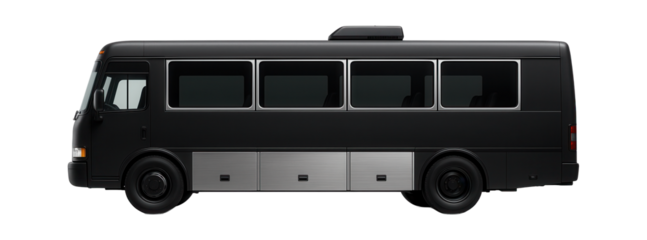 Stealth police surveillance bus with minimal markings and hidden equipment bays