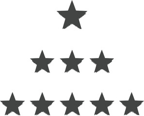 Obraz premium A pyramid arrangement of black star shapes on a white background, simple and minimalist