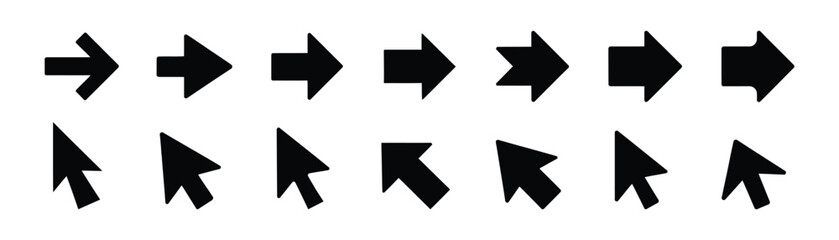 Right Arrow Icons Big Black Modern Simple Arrow Vector Collection and Cursor Set