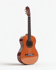 Obraz premium classic acoustic guitar standing upright, isolated white background