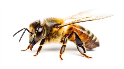 Honeybee Profile Against White Background
