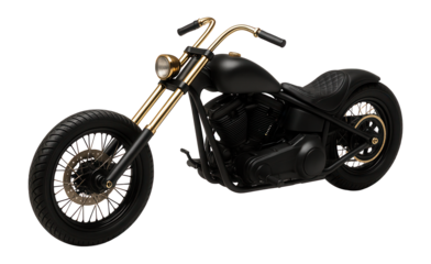 Chopper with a flat black finish and brass accents throughout