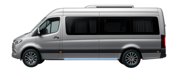 Luxury executive minibus with privacy curtains and onboard entertainment system