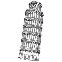A vector illustration of the Leaning Silhouette Tower of Pisa. 