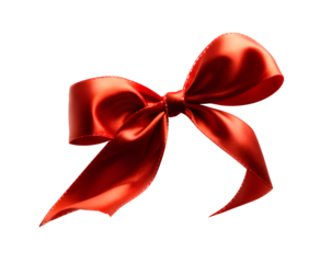 Red ribbon bow floating isolated on transparent background