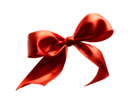 Red ribbon bow floating isolated on transparent background