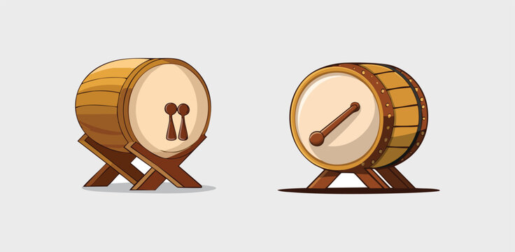 Two Cartoon Bedog Drums for Islamic Holidays and Cultural Events