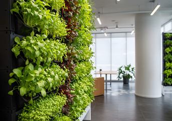 Fototapeta premium Vertical garden displaying lush green plants in modern interior space