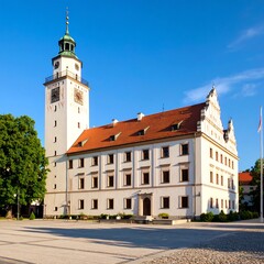 Obraz premium European town hall with a tall tower