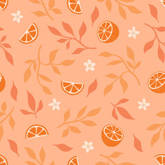 Orange colorful seamless pattern. Vector orange pattern. Citrus fruit background. Perfect for textile manufacturing wallpaper posters etc. Vector illustration.	