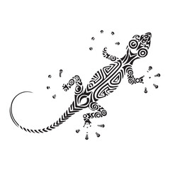  Silhouette Tribal Gecko Tattoo Vector Illustration with Symmetrical Motifs on Cyan Background. 