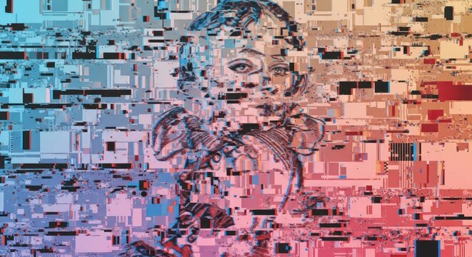 Glitch art portrait with digital distortion effect