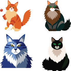 Maine Coon Cat Color Vector Illustration