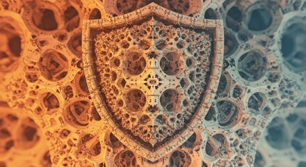 Complex Shield Shape, Fractal Design, Orange and Blue Tones
