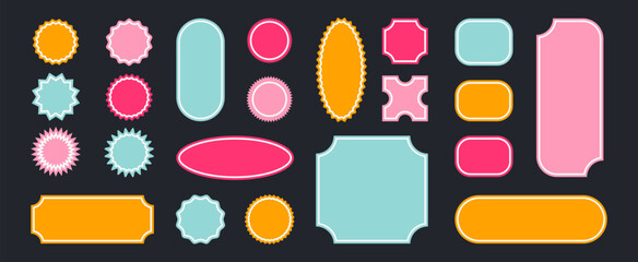 Labels, badges and stickers backgrounds, empty bright backgrounds in retro and vintage elegant style, frames and borders. Vector illustration.