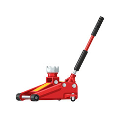 Fototapeta premium Depiction of a Red Hydraulic Floor Jack for Vehicle Repair
