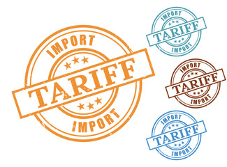 Import Tariff Grunge Rubber Stamp Collection, Trade Duty Seal Vector Set  