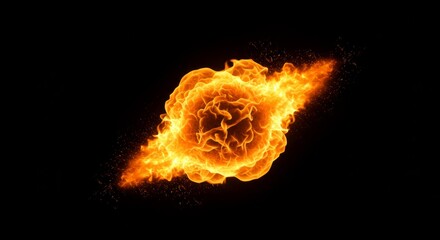 Fiery Orange Sphere Expoding on Black Background