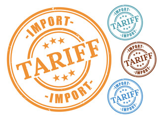 Import Tariff Badge Collection, Grunge Rubber Trade Regulation Stamp Set  