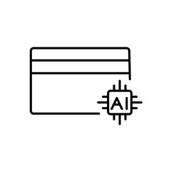 A vector icon of a credit card or mobile payment with AI chip, representing AI-powered smart payment systems, created in line style with editable stroke