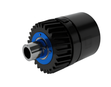 Black and blue mechanical gear assembly isolated on transparent background