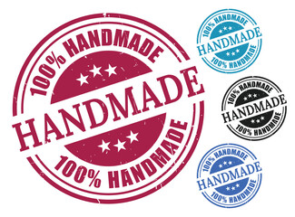 100% Handmade Stamp Vector Set, Grunge Style Artisan Label Pack  