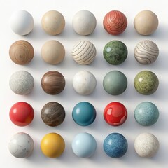 Fototapeta premium Collection of diverse spheres displayed in a grid with various textures and colors