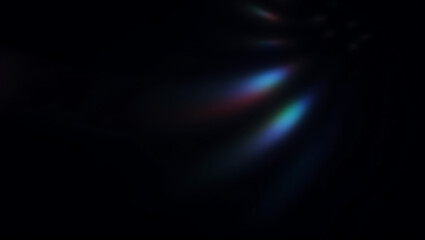 Ethereal Rainbow Light Refraction on Deep Black Surface, Vivid Multicolored Spectrum Beams with Soft Diffraction and Glow Effects in an Elegant, Abstract Optical Composition