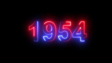Neon text calendar 1954 animation, glowing neon icon blue and orange colors 4K video. Neon light countdown 1954 Sal number icon background 4K animation.