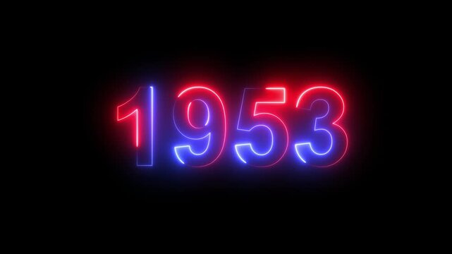 Neon text calendar 1953 animation, glowing neon icon blue and orange colors 4K video. Neon light countdown 1953 Sal number icon background 4K animation.
