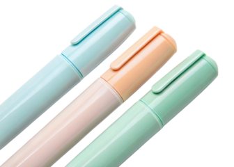 three pastel highlighters, isolated PNG transparent background