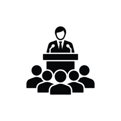 Speaker addressing audience from podium icon