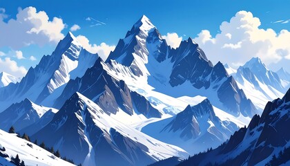 Obraz premium Majestic snow-capped mountains under a vibrant sky