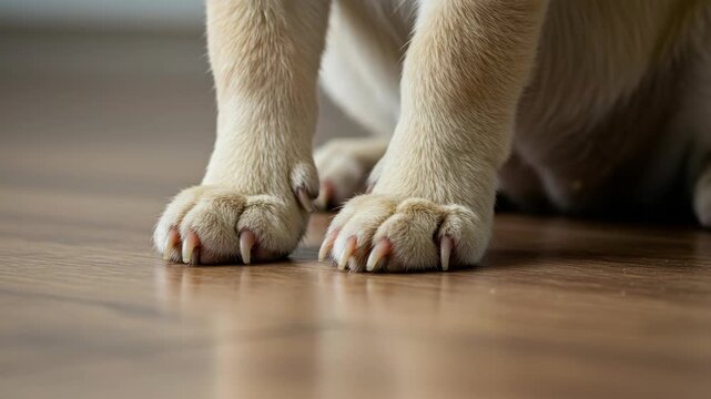 Puppy paws on wooden floor