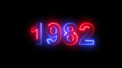 Neon text calendar 1982 animation, glowing neon icon blue and orange colors 4k video. Neon light countdown 1982 Sal number icon background 4k animation.
