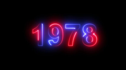 Neon text calendar 1978 animation, glowing neon icon blue and orange colors 4k video. Neon light countdown 1978 Sal number icon background 4k animation.