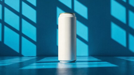 White Tin Can Packaging Mockup on Blue Background
