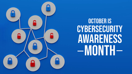3D Cybersecurity Network Illustration with Padlock Icons &ndash; October Awareness Campaign Concept