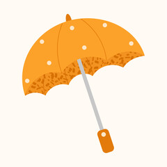 Colorful open umbrella in flat style. Rainy season. Hand drawn vector illustration.