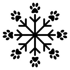 Tiempo de Navidad. Logo pet friendly. Icono con líneas de copo de nieve con zarpa de perro o gato para felicitaciones y tarjetas © teracreonte