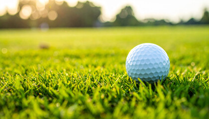 Obraz premium A golf ball is sitting on a green grass field