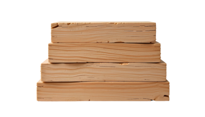 Stacked Unfinished Wood Planks – Photo of Five Raw Wooden Pieces on Transparent Background