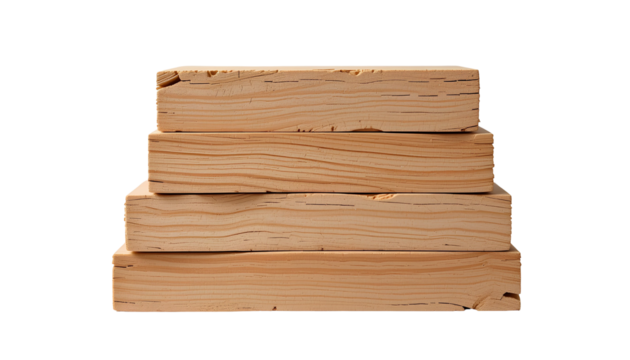 Stacked Unfinished Wood Planks – Photo of Five Raw Wooden Pieces on Transparent Background