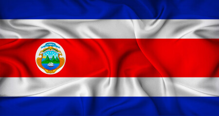 Realistic Costa Rican flag waving. Close up of flag of Costa Rica with cloth texture