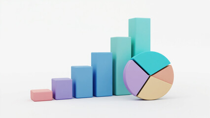 Pastel Bar Graph and Pie Chart on White Background