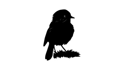 Black Robin bird, black isolated silhouette