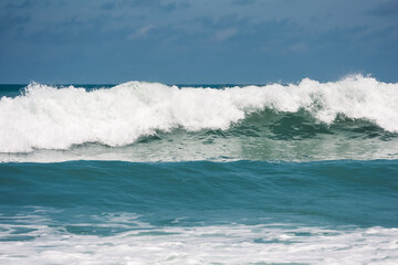 Breaking waves on sea beach, storm on empty coast